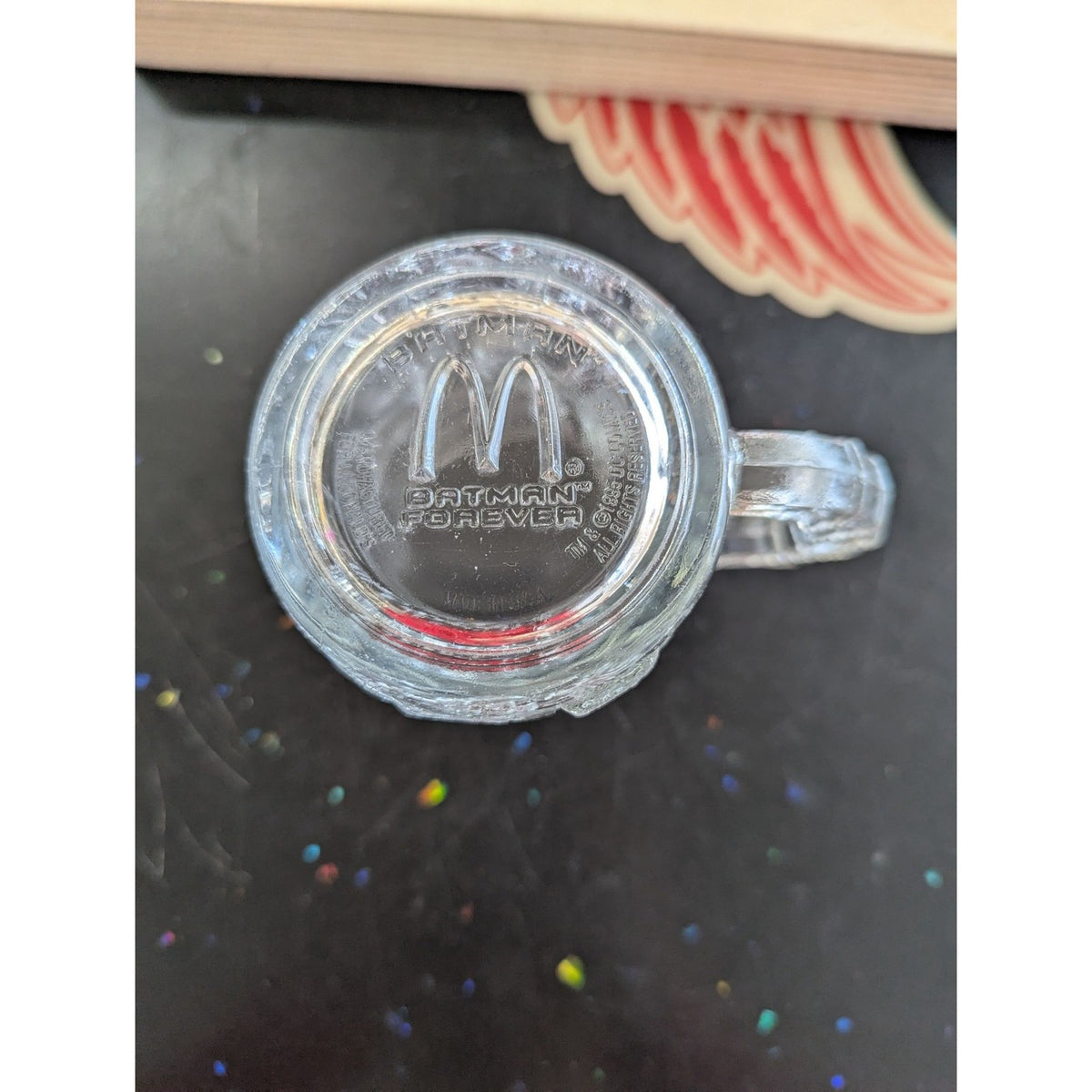 Batman Forever McDonalds 1995 Collectors Glass Mug With Embossed Gotham City & B