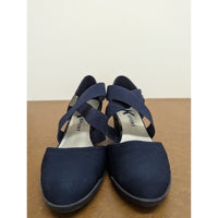 AK Sport Navy Wedge Heels With Elastic Straps Size 8M Womens Comfortable Dress Shoes