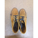 Minnetonka Brown Suede Moccasin Boots With Blue Stitching & Laces Rubber Sole Size 7.5 Pre-Owned