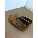 Minnetonka Brown Suede Moccasin Boots With Blue Stitching & Laces Rubber Sole Size 7.5 Pre-Owned