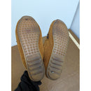 Minnetonka Brown Suede Moccasin Boots With Blue Stitching & Laces Rubber Sole Size 7.5 Pre-Owned