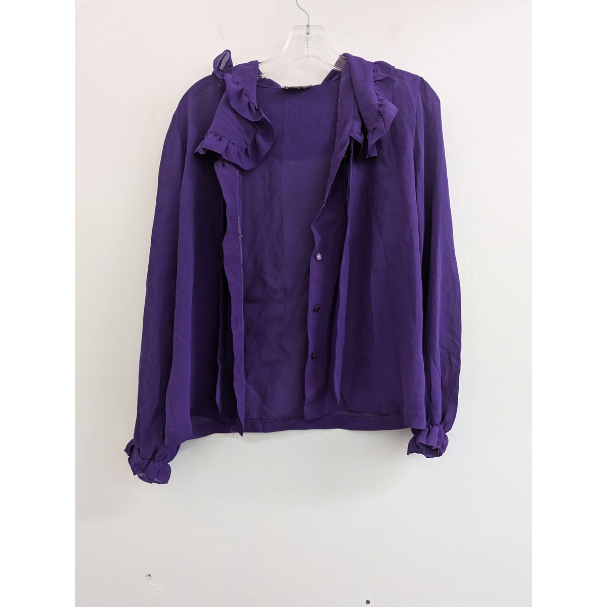 Vintage Purple Jolene Fashions Womens Sheer Ruffle Blouse