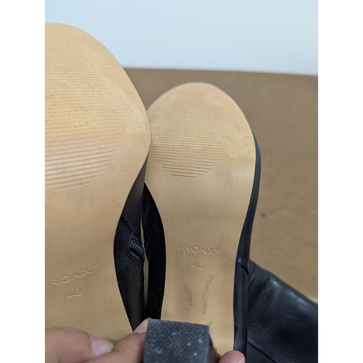 Bronx Black Leather Heeled Boots Size 40 Block Heel Womens Shoes