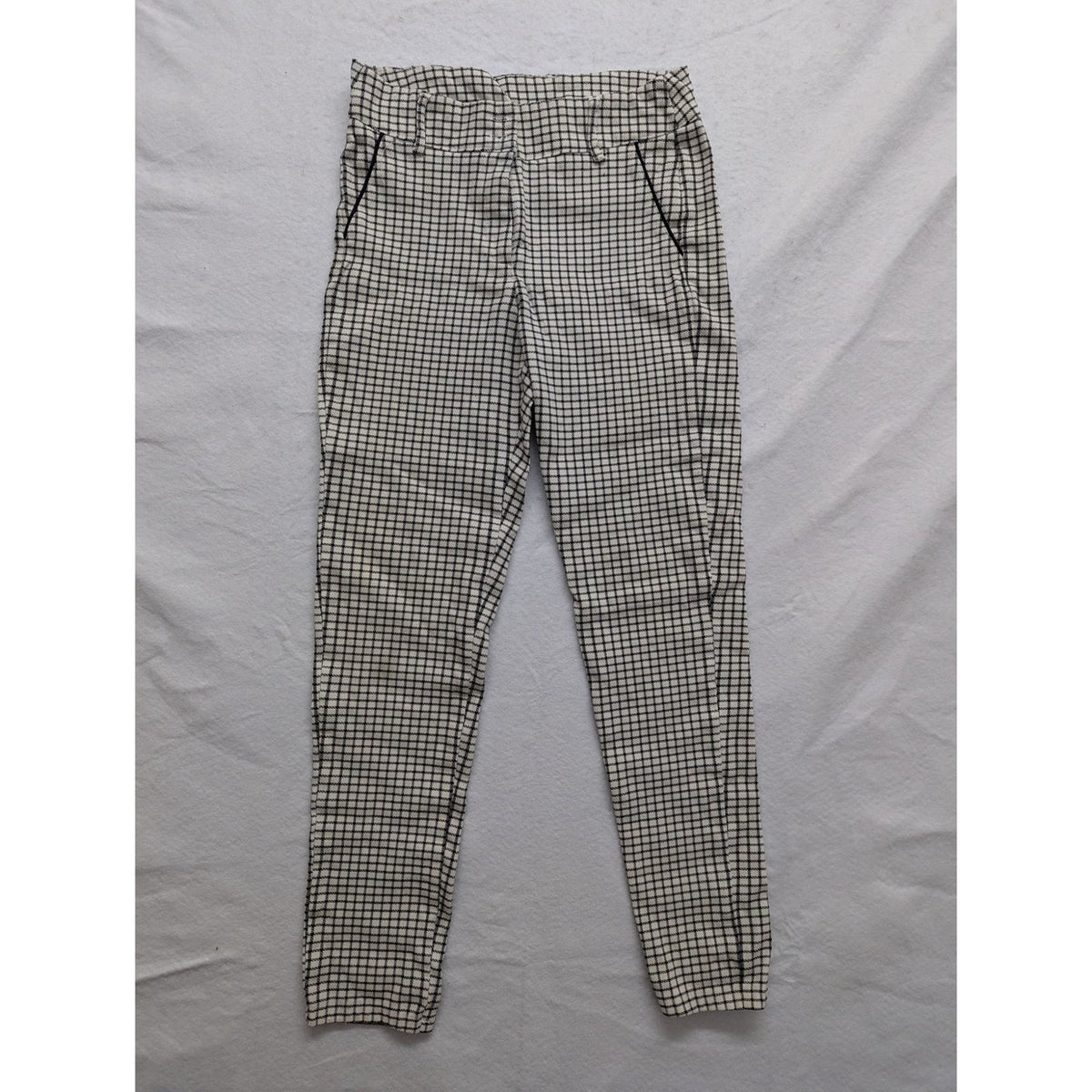 Earz University Womens Plaid Pants M Black & White Checkered Trousers