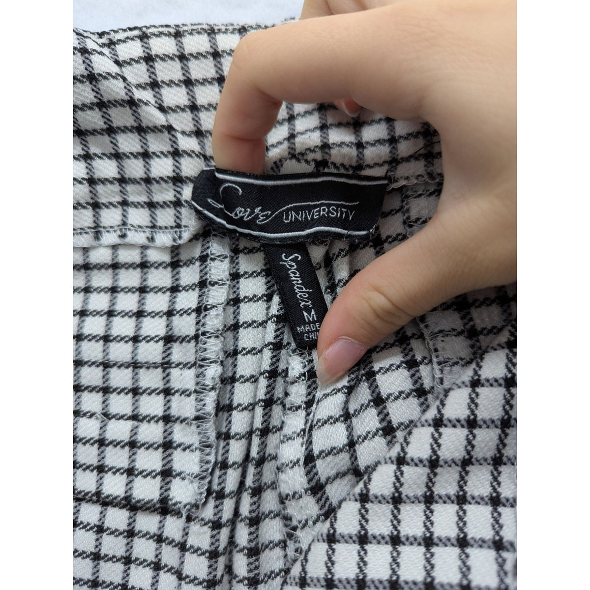 Earz University Womens Plaid Pants M Black & White Checkered Trousers