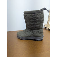 Bogs Womens Snowday Mid Boots Size 6 Olive Green Quilted Faux Fur Lining Waterpr