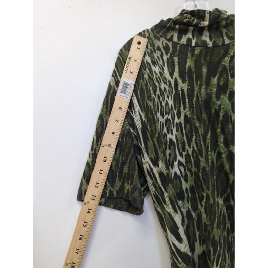 Animal Print Green/Black High-Neck Short-Sleeve Top Lightweight Fabric Relaxed Fit