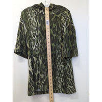 Animal Print Green/Black High-Neck Short-Sleeve Top Lightweight Fabric Relaxed Fit