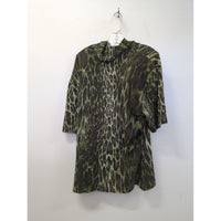 Animal Print Green/Black High-Neck Short-Sleeve Top Lightweight Fabric Relaxed Fit