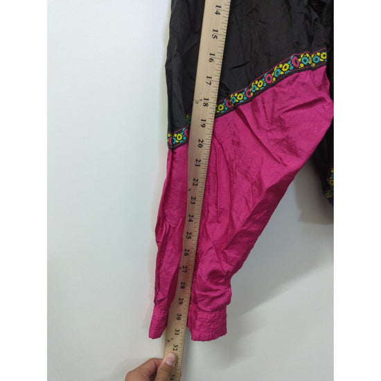 Vintage Longstreet Missy Colorblock Windbreaker Jacket With Floral Trim - Pink Black Yellow & Teal - Womens Size L
