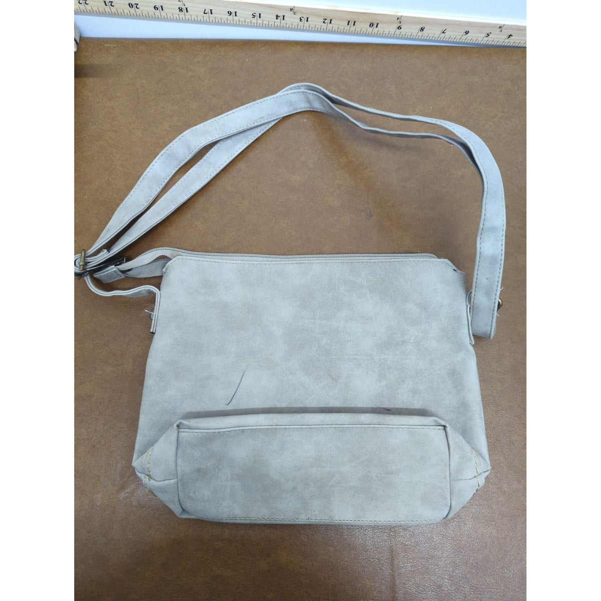 B.O.C. Light Gray Faux Leather Crossbody Bag With Adjustable Strap & Zipper Pockets