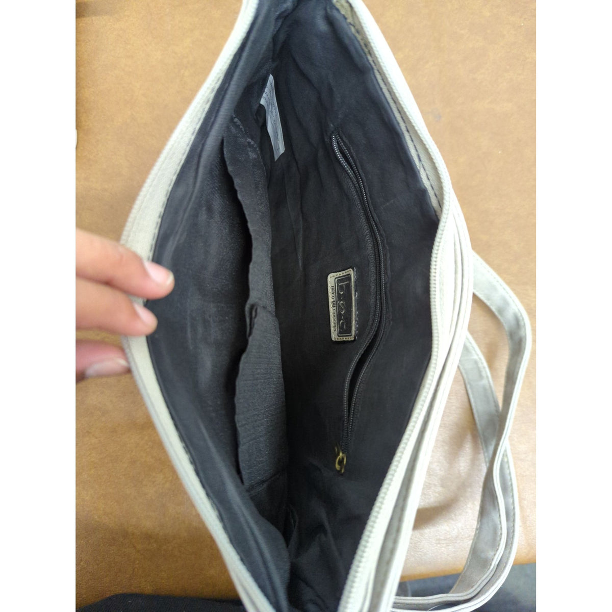 B.O.C. Light Gray Faux Leather Crossbody Bag With Adjustable Strap & Zipper Pockets