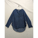 Fourteenth Place Womens Denim Button-Front Pintuck Tunic Top S/P Long-Sleeve