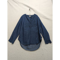 Fourteenth Place Womens Denim Button-Front Pintuck Tunic Top S/P Long-Sleeve