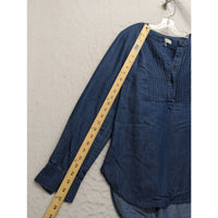 Fourteenth Place Womens Denim Button-Front Pintuck Tunic Top S/P Long-Sleeve