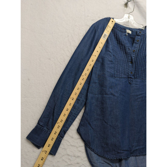 Fourteenth Place Womens Denim Button-Front Pintuck Tunic Top S/P Long-Sleeve