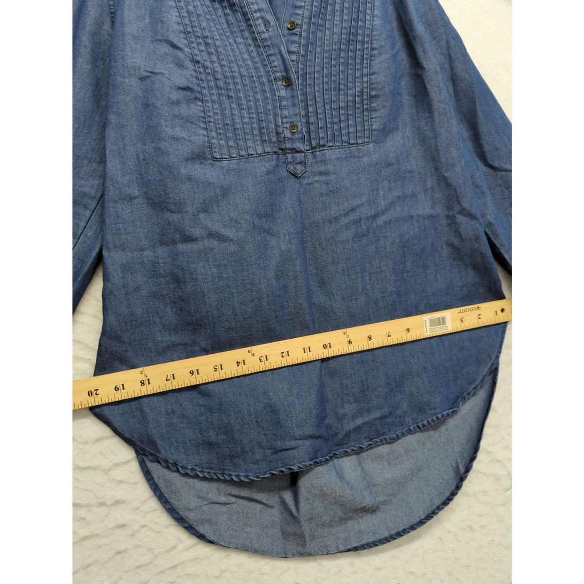 Fourteenth Place Womens Denim Button-Front Pintuck Tunic Top S/P Long-Sleeve