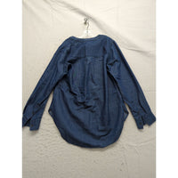 Fourteenth Place Womens Denim Button-Front Pintuck Tunic Top S/P Long-Sleeve