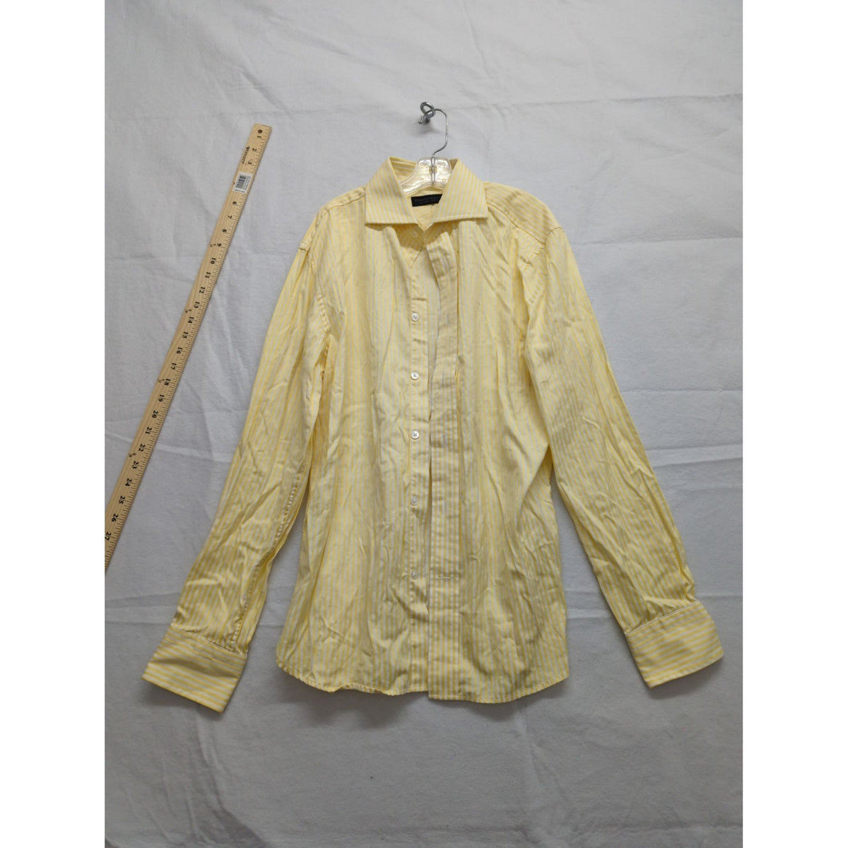 Express Design Studio Mens Yellow & White Striped Button-Down Shirt 100% Two-Ply Cotton Long-Sleeve
