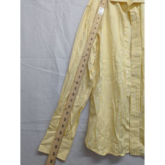 Express Design Studio Mens Yellow & White Striped Button-Down Shirt 100% Two-Ply Cotton Long-Sleeve