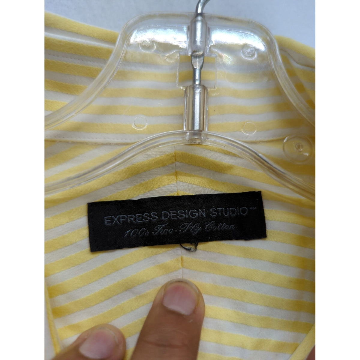 Express Design Studio Mens Yellow & White Striped Button-Down Shirt 100% Two-Ply Cotton Long-Sleeve