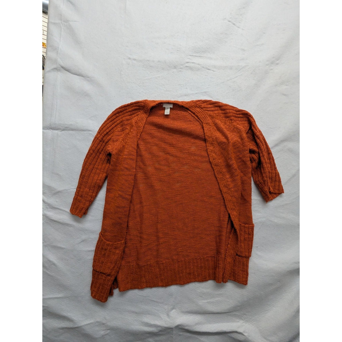Chicos Womens Open Front Cardigan Sweater Size 1 Rust Orange Acrylic/Polyester