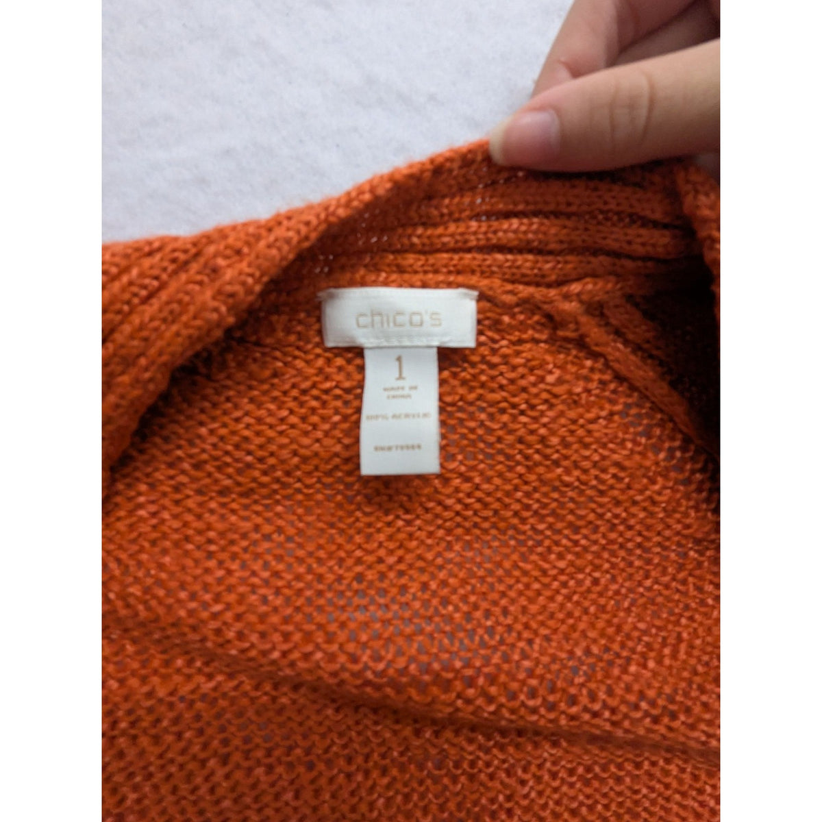 Chicos Womens Open Front Cardigan Sweater Size 1 Rust Orange Acrylic/Polyester