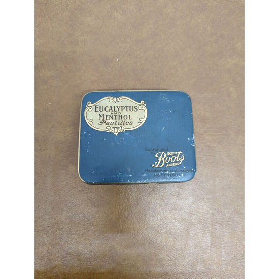 EMPTY Eucalyptus & Menthol Pastilles Tin Rectangular Blue & Gold 3"x2"x0