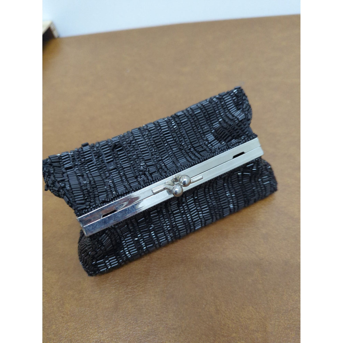 Vintage Zoe Adams Black Beaded Clutch With Silver-Tone Frame & Chain Strap 6.5" Width Elegant Evening Purse