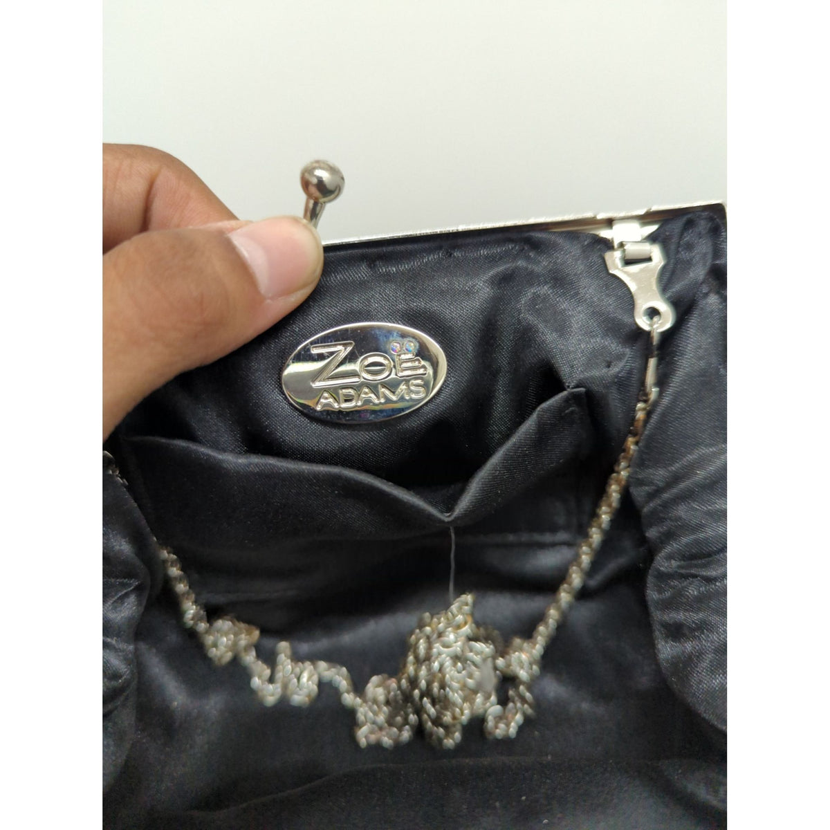 Vintage Zoe Adams Black Beaded Clutch With Silver-Tone Frame & Chain Strap 6.5" Width Elegant Evening Purse