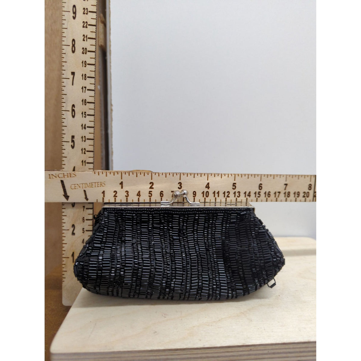 Vintage Zoe Adams Black Beaded Clutch With Silver-Tone Frame & Chain Strap 6.5" Width Elegant Evening Purse