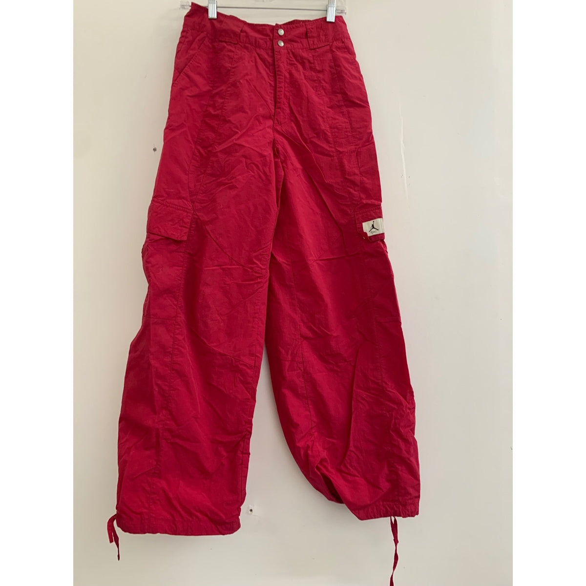 Air Jordan Red Loose Fit Nylon Cargo Pants With Adjustable Hem & Pockets Size S