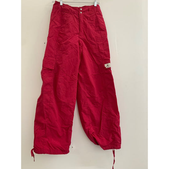 Air Jordan Red Loose Fit Nylon Cargo Pants With Adjustable Hem & Pockets Size S