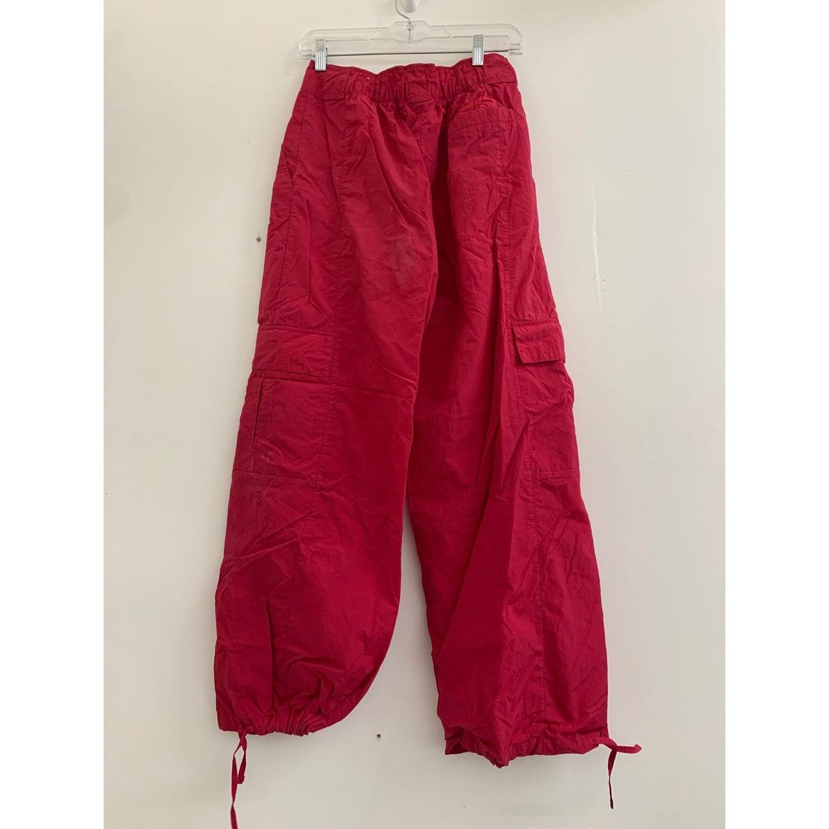 Air Jordan Red Loose Fit Nylon Cargo Pants With Adjustable Hem & Pockets Size S