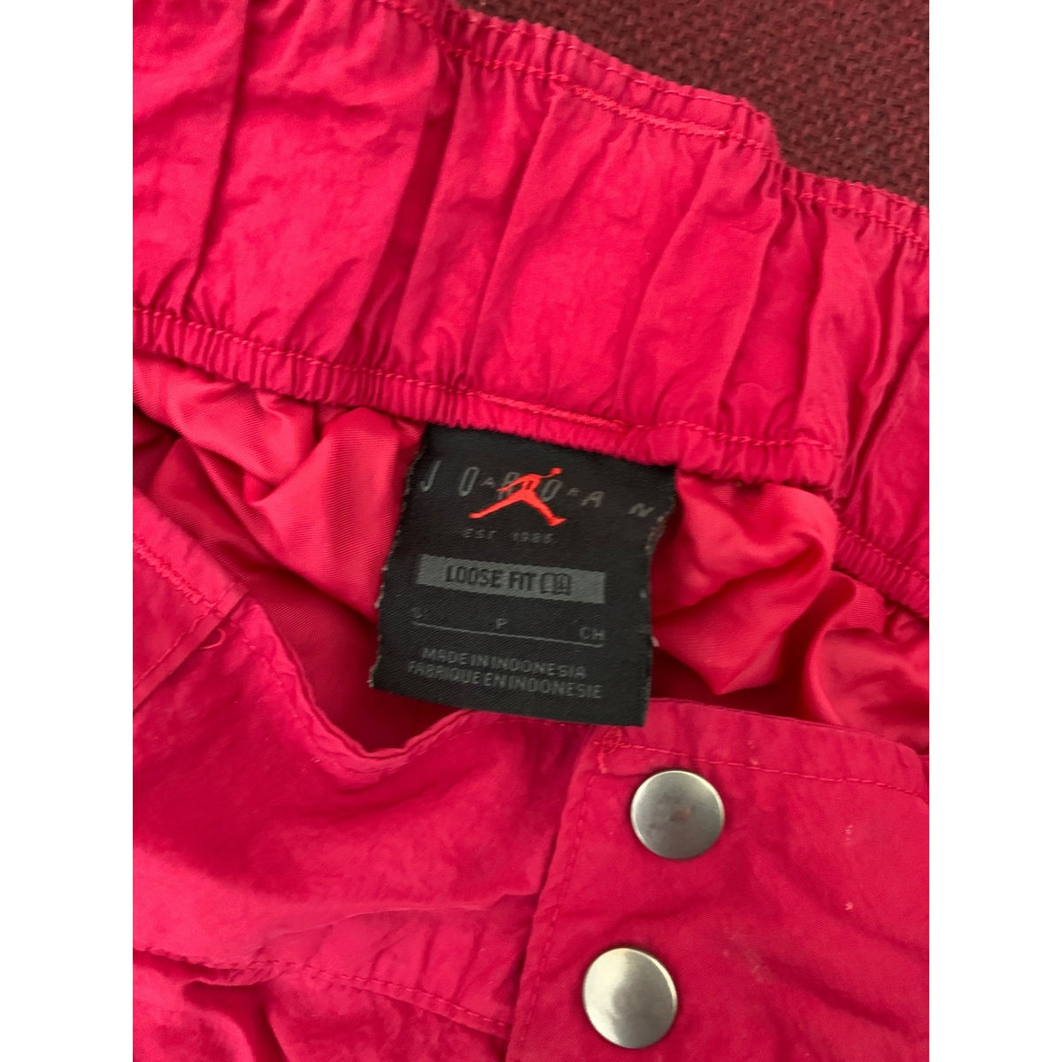 Air Jordan Red Loose Fit Nylon Cargo Pants With Adjustable Hem & Pockets Size S