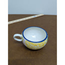 Hand-Painted Ceramic Tea Cup With Floral Yellow & Blue Accents 2.5" Tall Multicolor Design