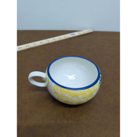 Hand-Painted Ceramic Tea Cup With Floral Yellow & Blue Accents 2.5" Tall Multicolor Design