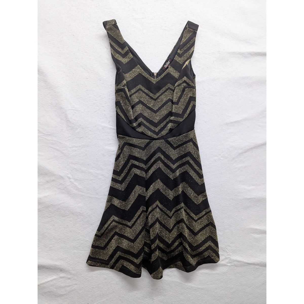 BeBop Black & Gold Chevron Glitter Dress Size S