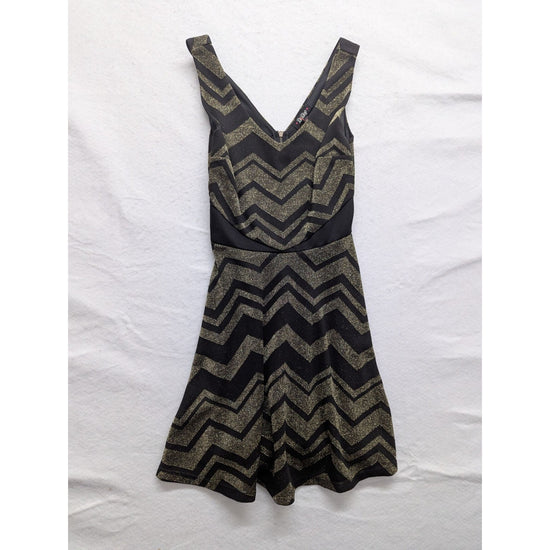 BeBop Black & Gold Chevron Glitter Dress Size S