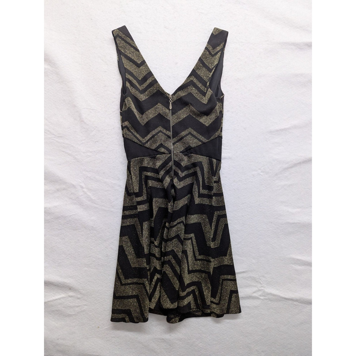 BeBop Black & Gold Chevron Glitter Dress Size S