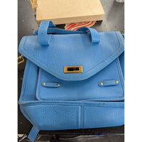 GiGi New York Blue Pebbled Leather Shoulder Bag With Gold Hardware