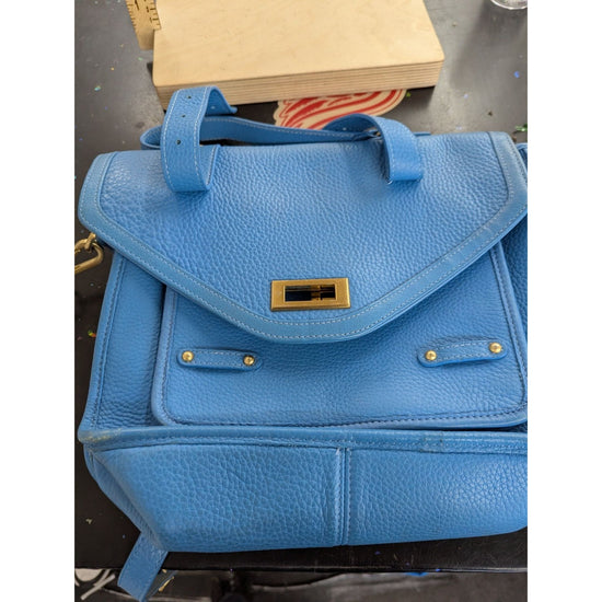 GiGi New York Blue Pebbled Leather Shoulder Bag With Gold Hardware
