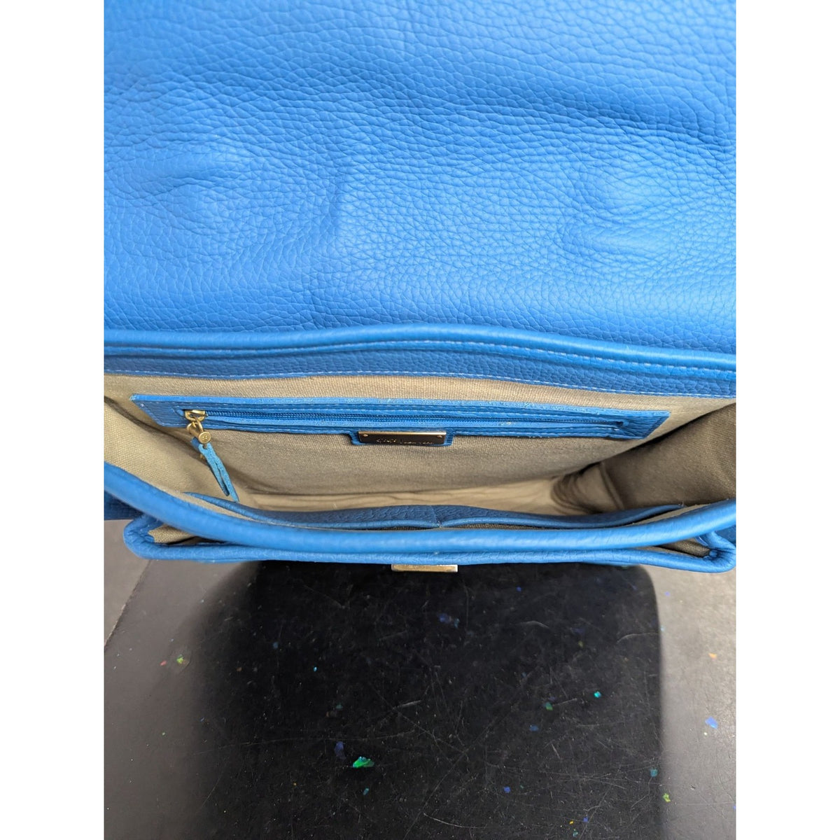 GiGi New York Blue Pebbled Leather Shoulder Bag With Gold Hardware
