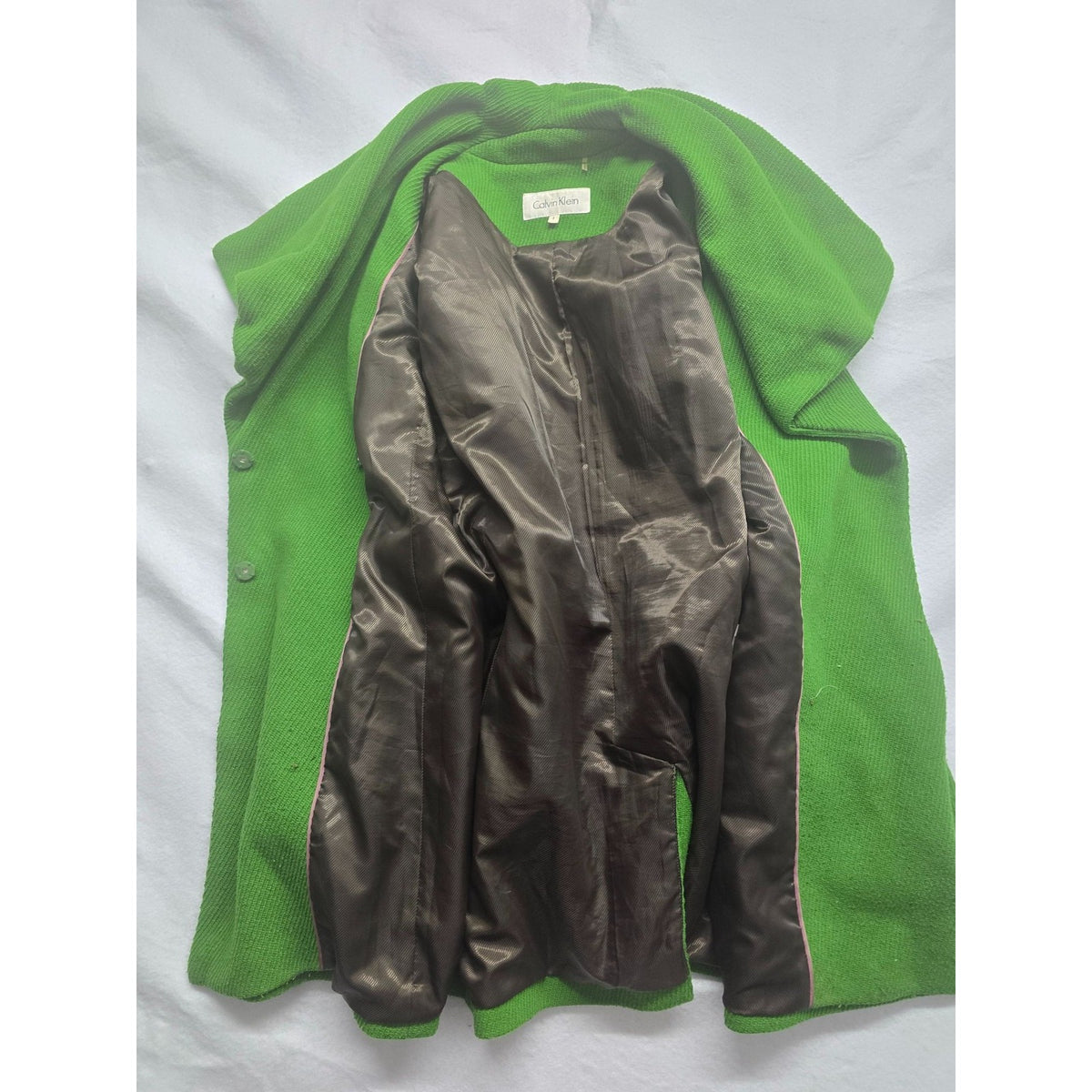 Calvin Klein Womens Green Wool Blend Vintage Coat Size 6 Button Closure