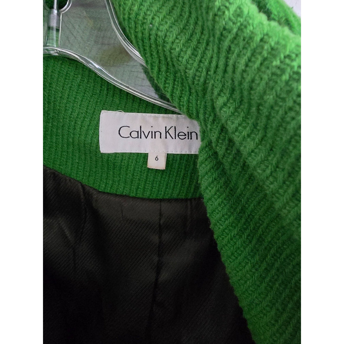 Calvin Klein Womens Green Wool Blend Vintage Coat Size 6 Button Closure
