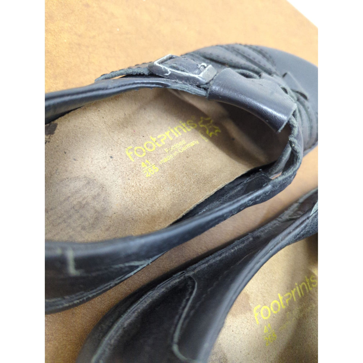 Footprints By Birkenstock Black Leather Sandals Size 41 With Buckle Closure