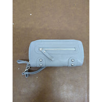 Gray Zippered Wristlet Wallet With Studded Details Multiple Compartments & Card Slots 8" x 4.5" Faux Leather