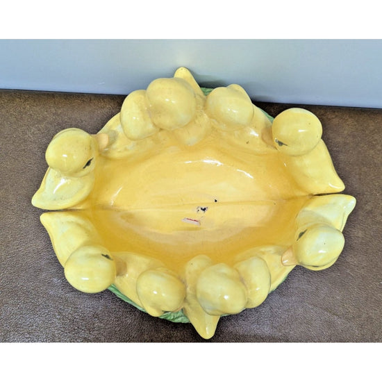 Vintage Ceramic Duckling Figurine Centerpiece Yellow & Green Home Decor Collecti