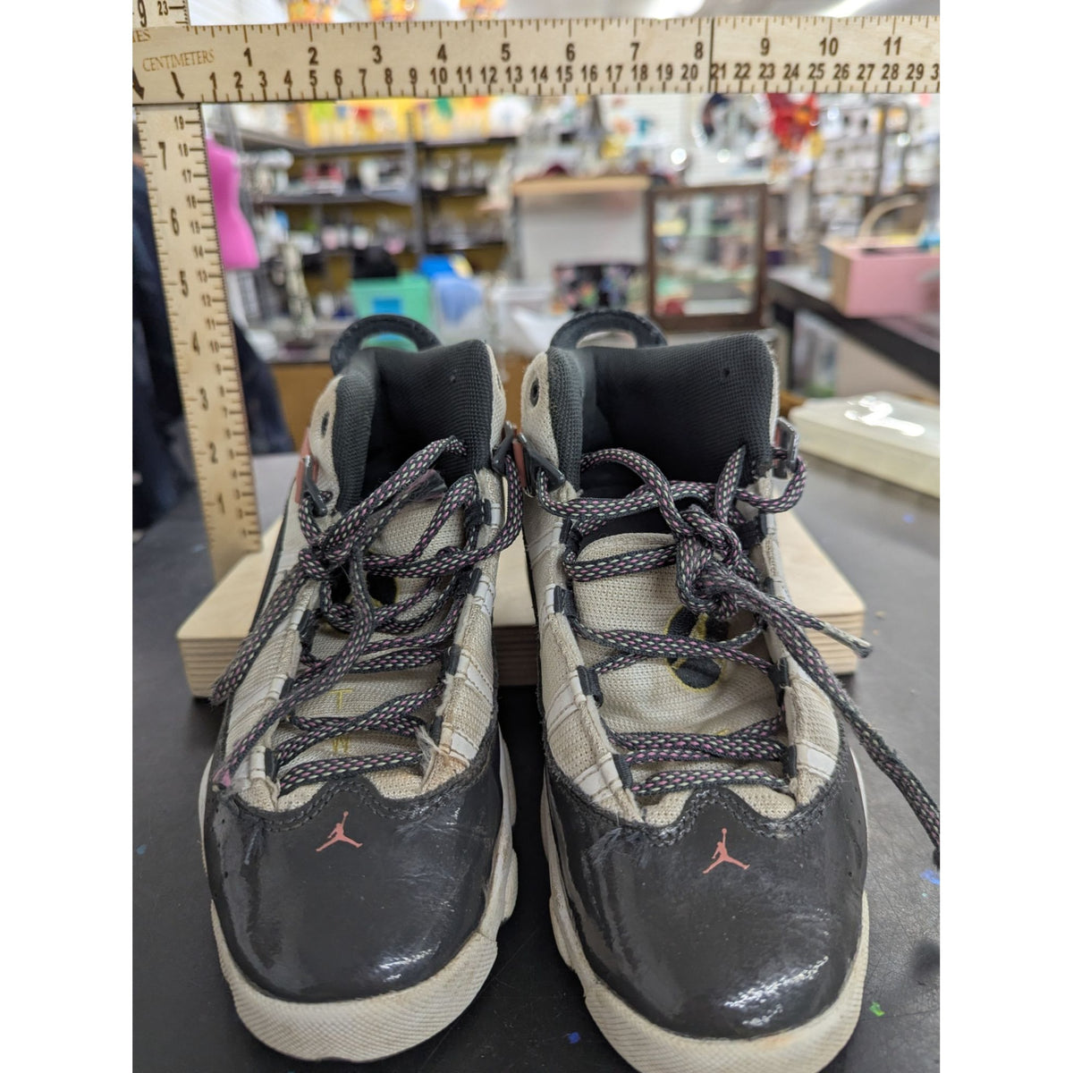 Kids Air Jordan 2Y Athletic Shoes Black/White With Pink & Gold Accents