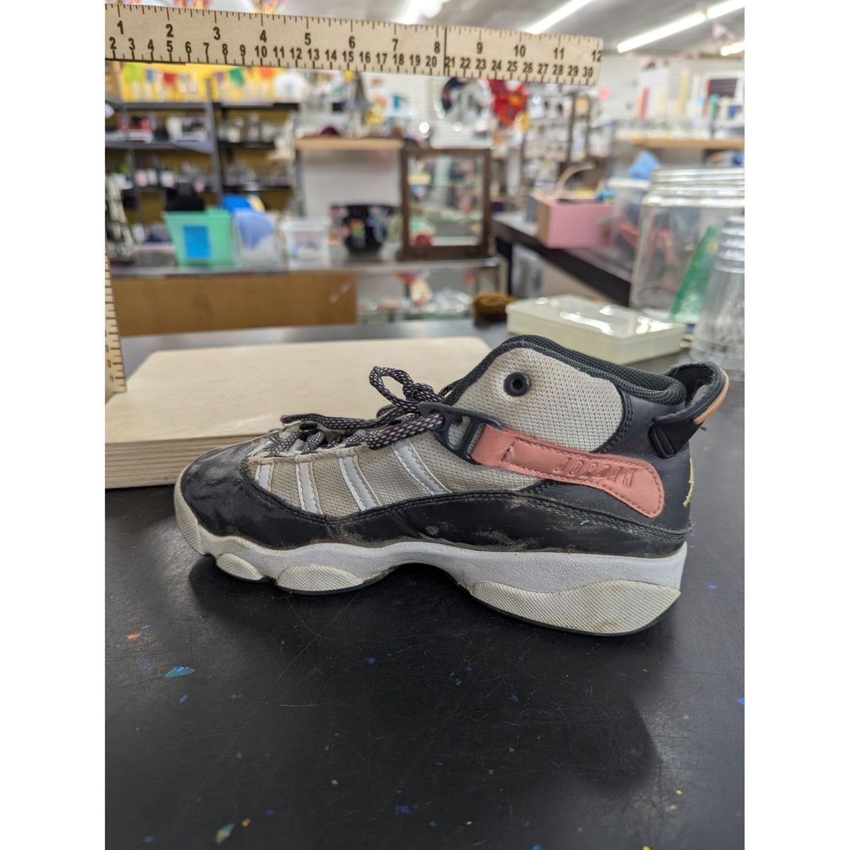 Kids Air Jordan 2Y Athletic Shoes Black/White With Pink & Gold Accents